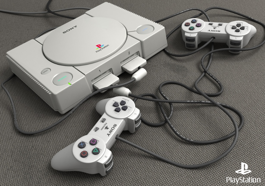 Original Sony PlayStation 1 Console with controllers and memory cards