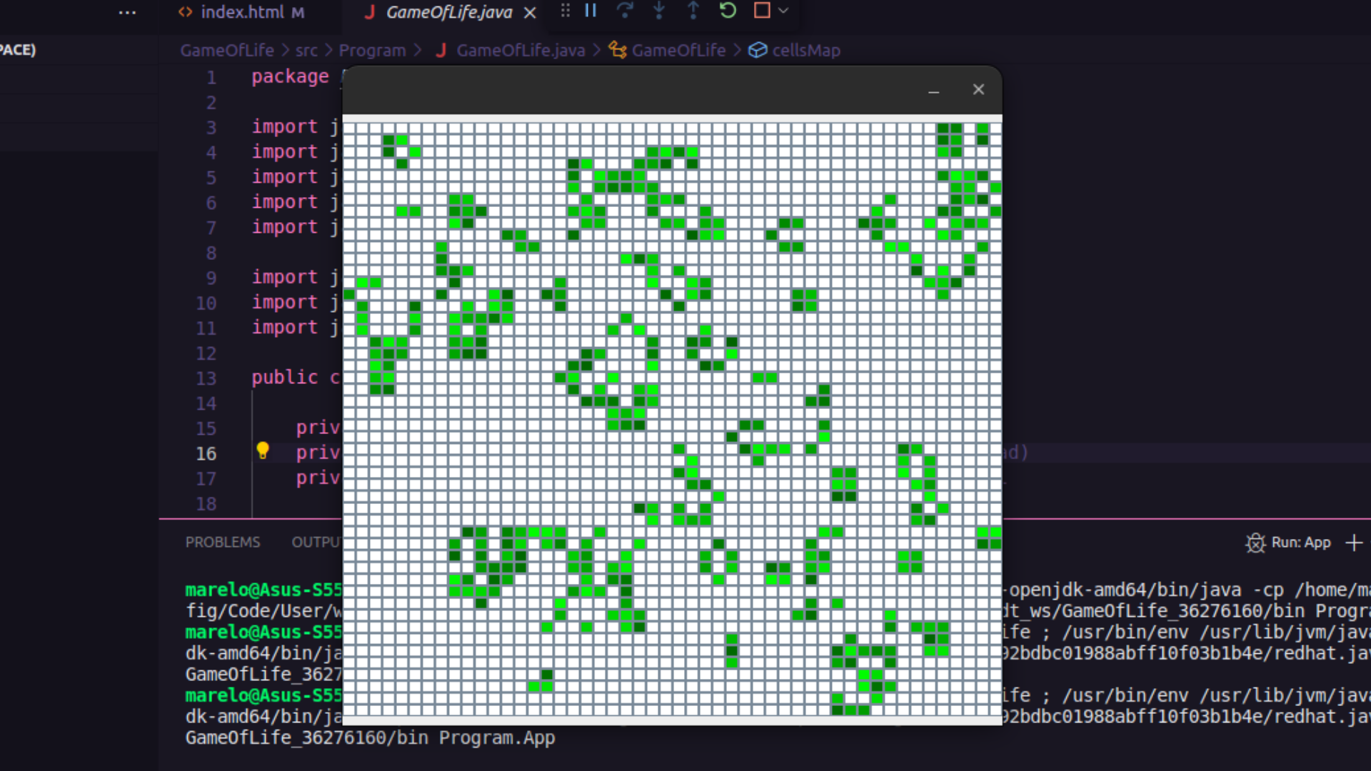 Image of the Monopoly Project: the image shows the terminal in VSCode with the program running