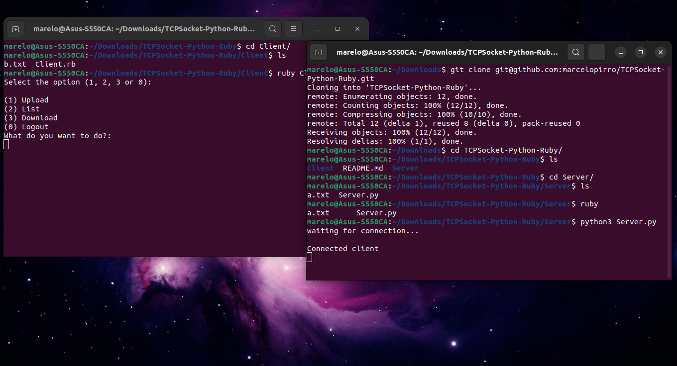 Image of the second Socket Project: the image show the program running in the linux terminal